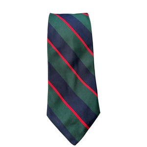 Vintage Versa New York Mens Striped Silk Tie In Green & Navy With Red Accents