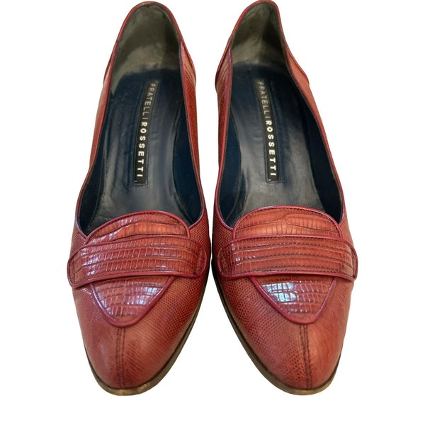 Fratelli Rossetti Women's Italian Red Leather Heels Size 39 Classic Style Mid Size Heel Pumps