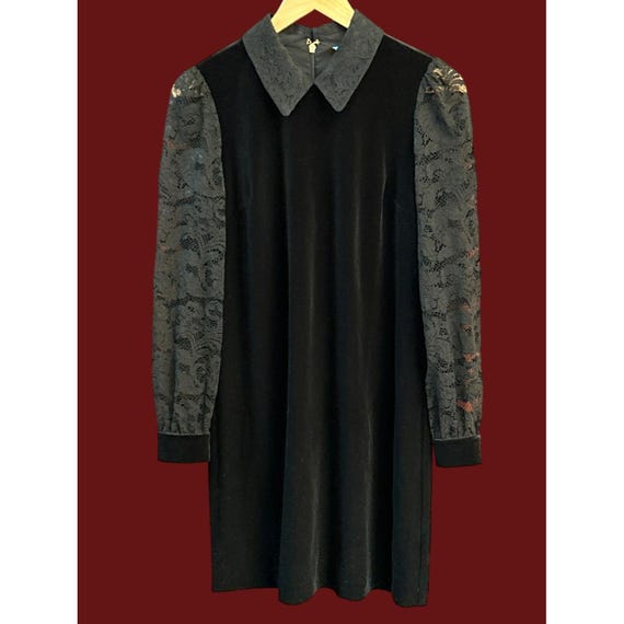 NWT Draper James Lace Collared Velvet Shift Dress Size O Wednesday Adams Style