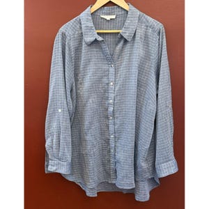 Jane + Delancey Women&#39;s Plus Size Blue White Striped Relaxed Button Up Blouse 2X
