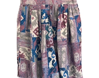 Pantaloncini anni '90 Craig Clothing Co Petite con stampa geometrica e motivo arazzo boho sud-occidentale.