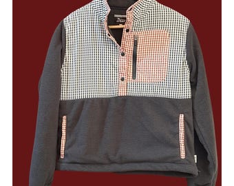 Deso Gingham Panel Snap Fleece Pullover Outdoor Cozy Hiking Sweatshirt XS