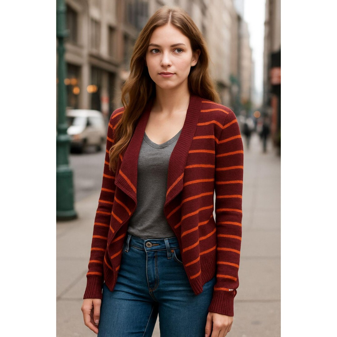 Y2K Hollister Red Orange Striped Open-front Cardigan Small Rabbit