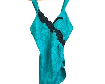 90s Victoria's Secret Camisole Top Teal Gold Label Lace Coquette Regencycore