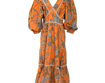 House of Harlow Boho Cottagecore Babydoll Kleid Offener Rücken Blumen Puffärmel
