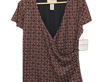 Vintage Y2K Deadstock Sag Harbor Knit Top Geometric Office Chic Fall Fashion