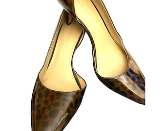 Ann Taylor Women's Patent Leather Animal Print Dress Pumps Size 7M Leopard Heels