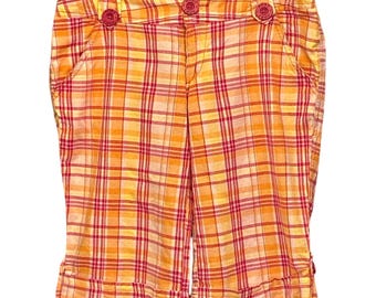 Pantalones cortos a cuadros Nori Y2K McBling Preppy Naranja Magenta Amarillo a cuadros Largo hasta la rodilla 3