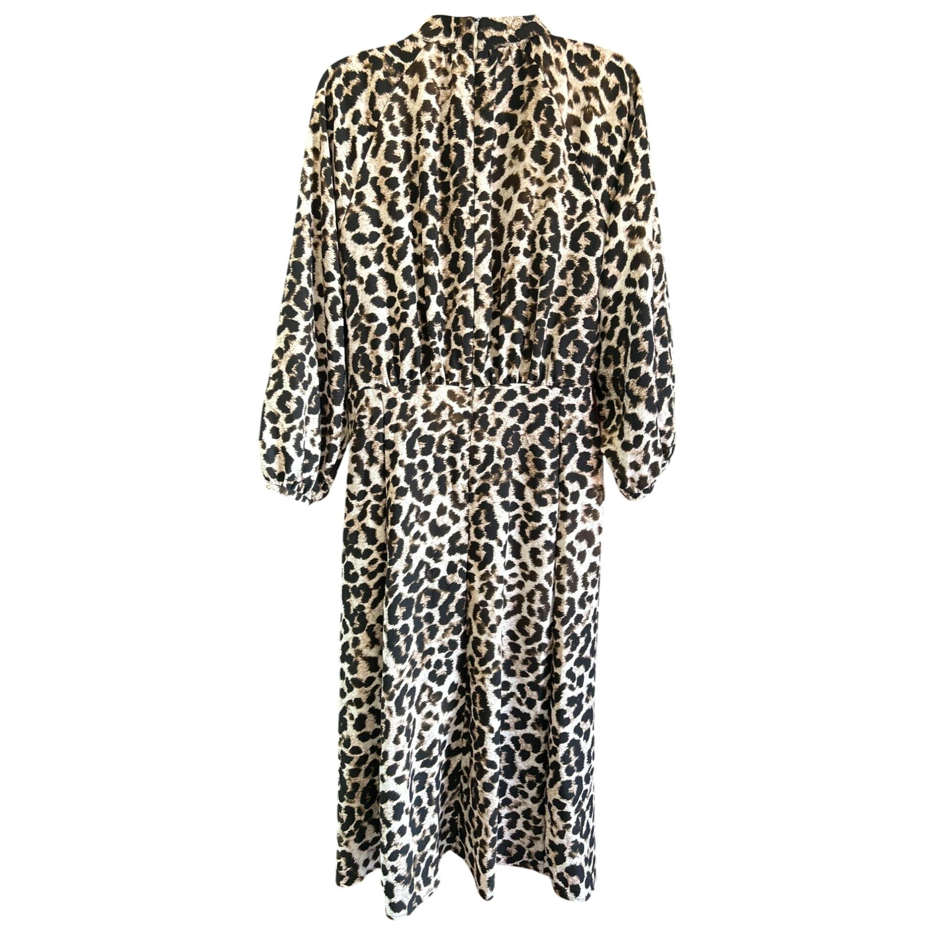 Calvin Klein Leopard Print Midi Dress Neck Tie Empire Waist Dress Mock Neck  - Etsy