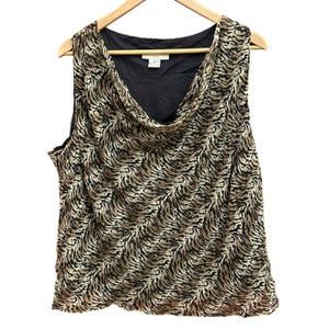 Vintage Lord & Taylor Animal Print Cowl Neck Silk Plus Size Blouse 2X Deadstock