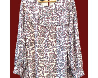 Blusa Boho com Estampa Paisley Plus Size Talbots 3X Preppy Retro Manga Longa