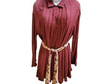 Free People Maroon Women's Long Sleeve Lightweight Shirt Dress Size XS