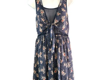 Vintage Forever 21 Women's Navy Floral Mini Dress Medium Tie Front Cottagecore