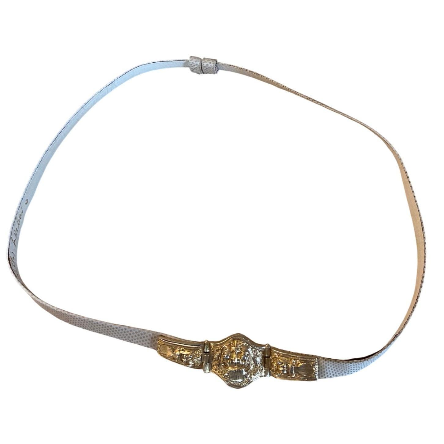 Buy Vintage Judith Leiber Belt White Lizard Gold Ornate  display picture 1