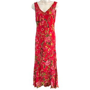 Vintage Y2K Paradise NY Red Beaded Flowy Floral Maxi Sleeveless Dress Small