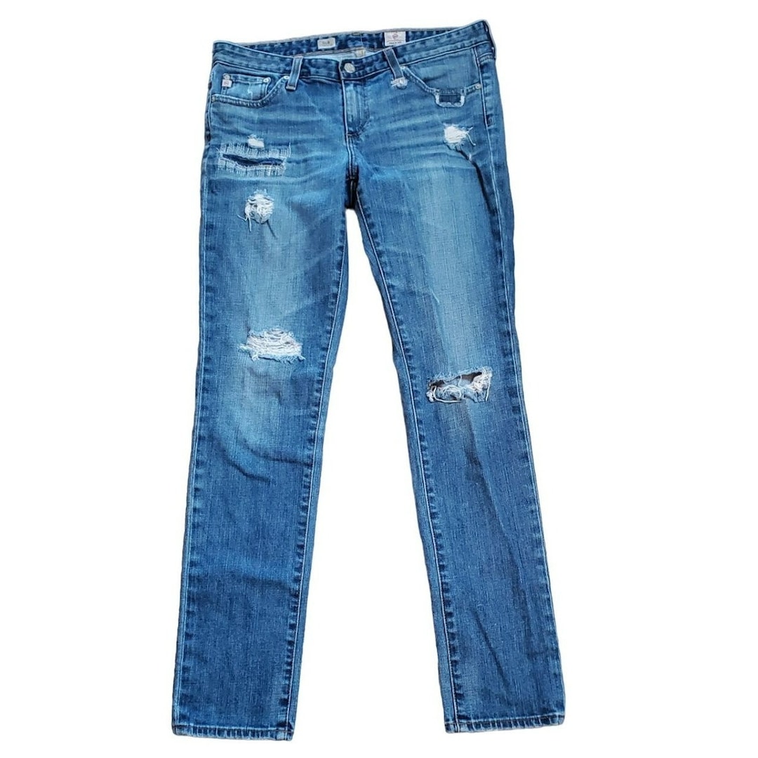 Adriano Goldschmied AG Women's Stilt Cigarette Leg Denim Jeans Size 28R  Distressed Medium Wash