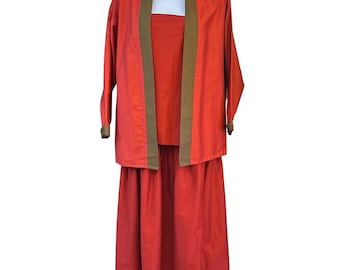 Vintage I. Magnin 3 Teiliges Set Wendejacke Camisole Tiered Maxi Rock Rot