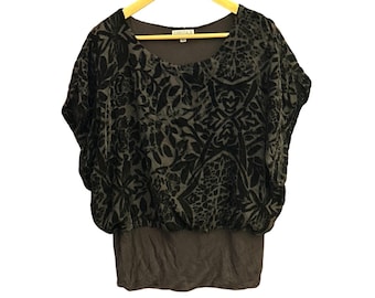 Y2K Joseph A Black Burnout Velvet Floral Blouse Top L Boho Goth Evening Party