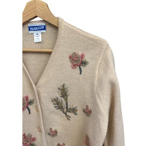 Vintage Pendleton Petite Cardigan Pullover Cottagecore Grandmacore Floral Creme Bild 3