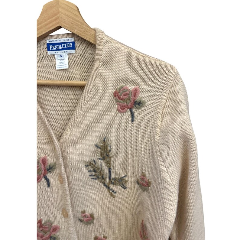 Vintage Pendleton Petite Cardigan Pullover Cottagecore Grandmacore Floral Creme Bild 3