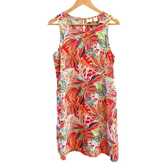 C&C California Sleeveless Tropicalcore Print Linen Dress Size M Coastal Brights
