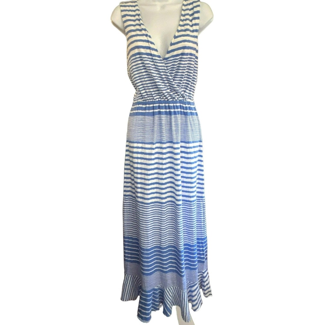 Vineyard Vines Women's Blue White Striped Ruffle Maxi Dress Size