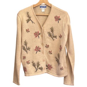 Vintage Pendleton Petite Cardigan Pullover Cottagecore Grandmacore Floral Creme Bild 1