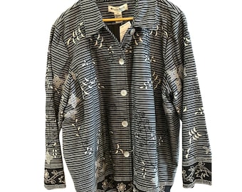 vintage Appleseeds Veste florale brodée grande taille pour femmes, noir et blanc, 2 X NWT