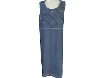 90s Koret City Blues Denim Dress Set Americana Cottagecore Grandma Core