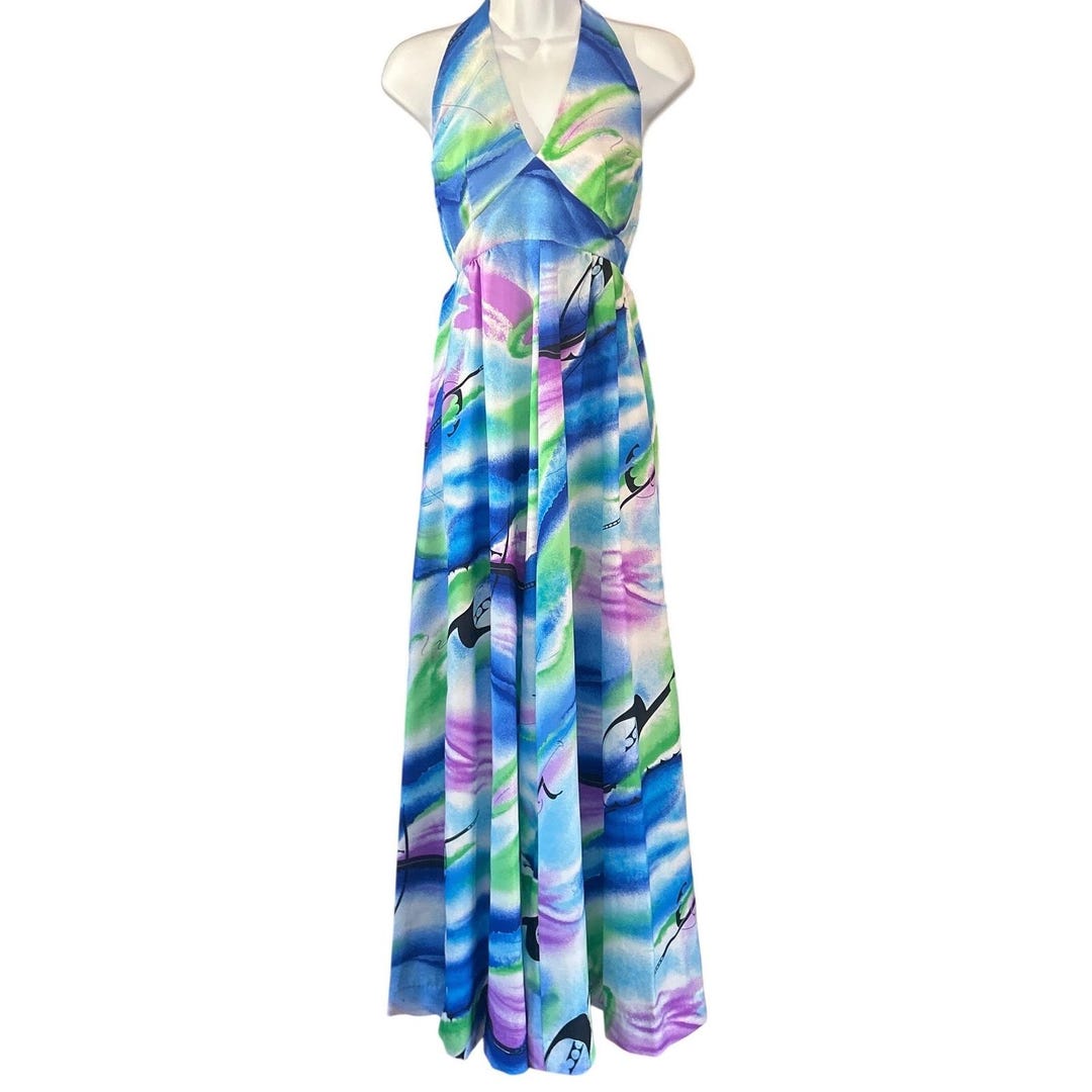 Vintage 70s Hukilau Fashions Maxi Dress Psychedelic Tropical Bohemian ...