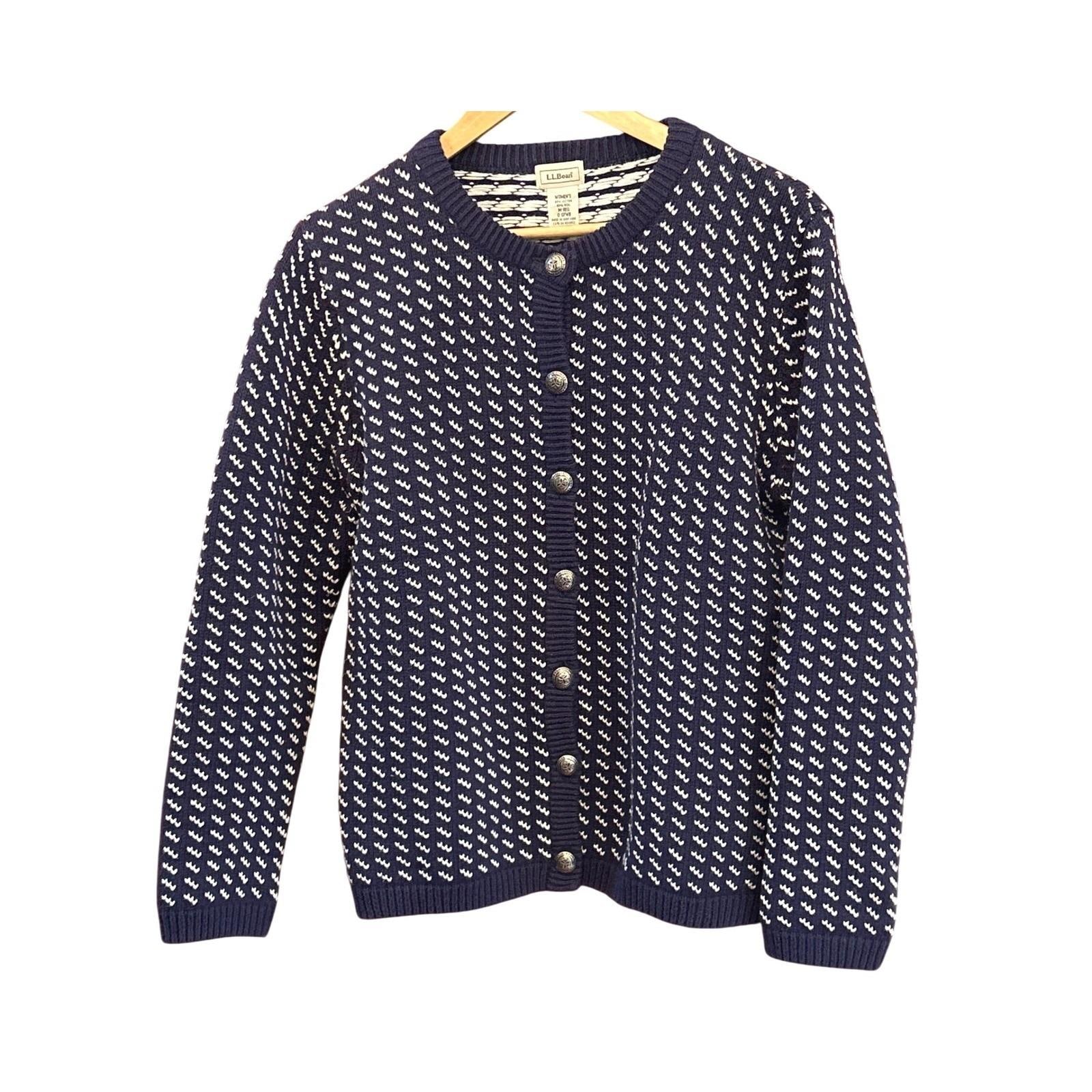 トップス 80s L.L.Bean birds eye knit navy vintage Vintage LL Bean Wool Blend Sweater Fisherman Birdseye Navy Made in