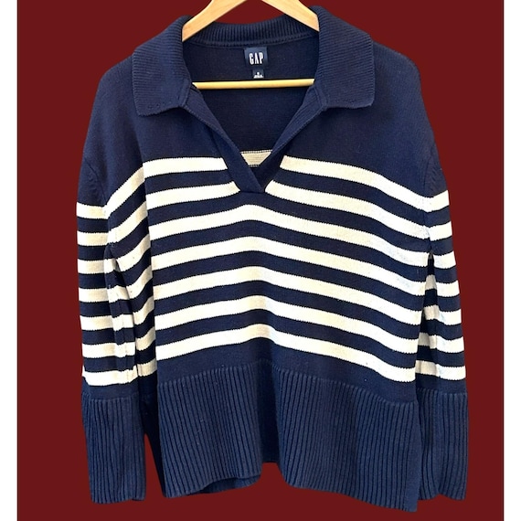 Gap Navy Blue Striped Collared Pullover Sweater S… - image 1