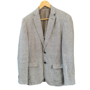 Maddison Men&#39;s Brown Houndstooth Two Button Linen Blazer Size 46 Summer Suit