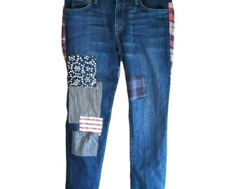 Free People Current Elliott USA Women's Boyfriend Jeans Size 25 The Fling Multi Patchwork