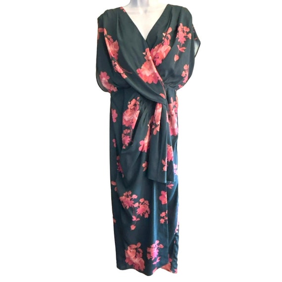 Wayward Fancies eShakti Custom Green Pink Floral Midi Dress Gathered Slimming Front