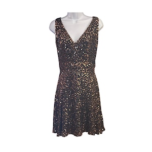 niteline della roufogali sequin dress NITELINE By Della Roufogali Vintage Black Multicolor Sequin Beaded Dress 8  80s