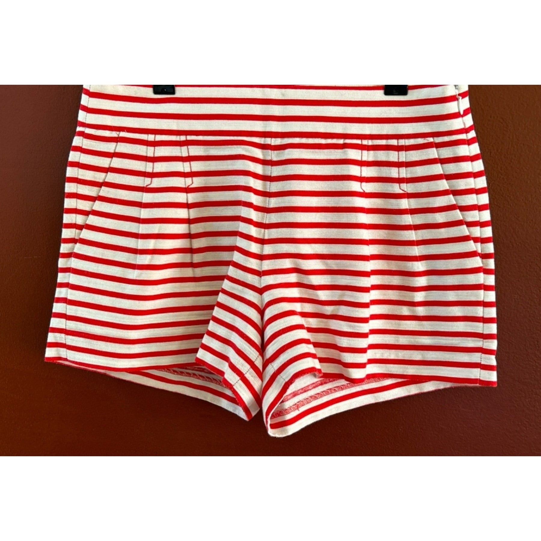 J Crew Women's Red White Striped Linen Blend Preppy Shorts Size 4 Nautical July 4th
