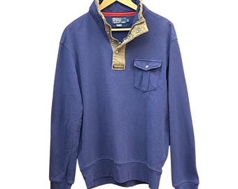 Vintage Polo Ralph Lauren Quarter Zip Pullover Rugged Heritage Blå Stor Preppy