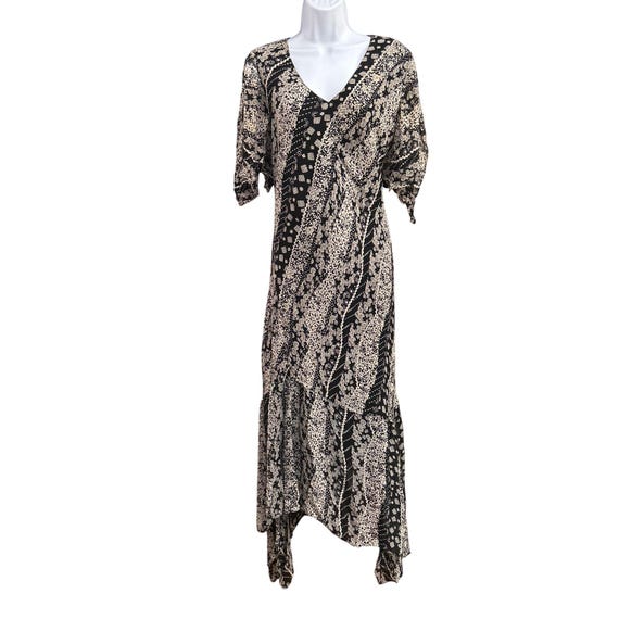 knee length dresses for ladies Vintage Dress Barn Black Slinky Maxi Dress with Pink Floral Graphic an –  The Thrifty Hippy main image 0