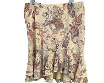 Vintage Y2K Chaps Paisley Midi Skirt Boho Cottagecore Romantic XL Professional