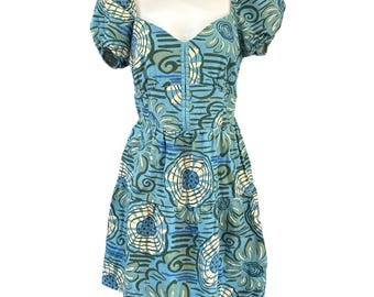 House Of Harlow 1960 Blue Smocked Baby Doll Linen Blend Mini Dress Medium Summer