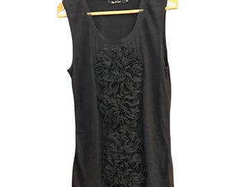 Nic + Zoe-tanktop met ruches aan de voorkant, zijdemix Whimsigoth Gothic Dark Academia Edgy