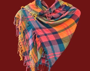 H&M Divided Fallcore Plaid Scarf 36&quot; x 36&quot; Cozycore Maximalist Autumncore Preppy