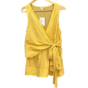 Odille Anthropologie Yellow Gingham Wrap Top Sleeveless V-Neck Side Tie image 1