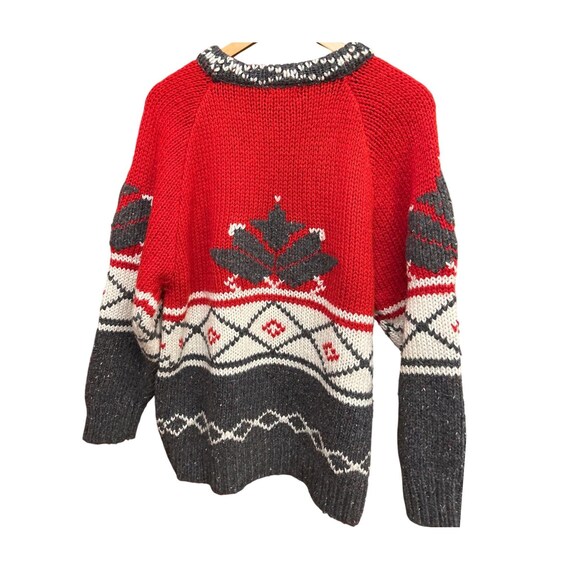 Vintage Nordic Ski Sweater Susann D Red Gray Snowflake Knit 80s Winter Cabin View 5