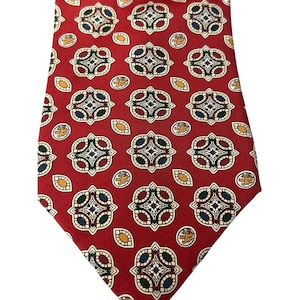 Vintage Tommy Hilfiger Red Blue Geometric Italian Silk Tie 1990s Made USA