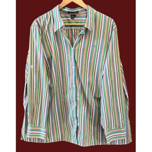 Lauren Ralph Lauren Bold Stripe Shirt  Plus Size 3X Colorful Preppy Button Up