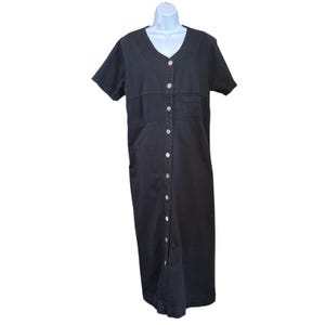 Vintage 90s Blue Cactus Button Front Maxi Dress Minimalist Utility Bohemian