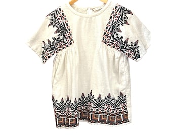 Zara Trafaluc Embroidered Blouse Boho Folk Peasant White Top XS Coastal Chic