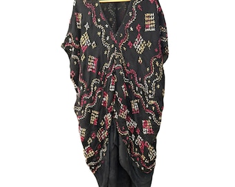 Caftán bohemio de seda vintage de Paul Ropp, cosido a mano, talla única, arte para llevar, raro